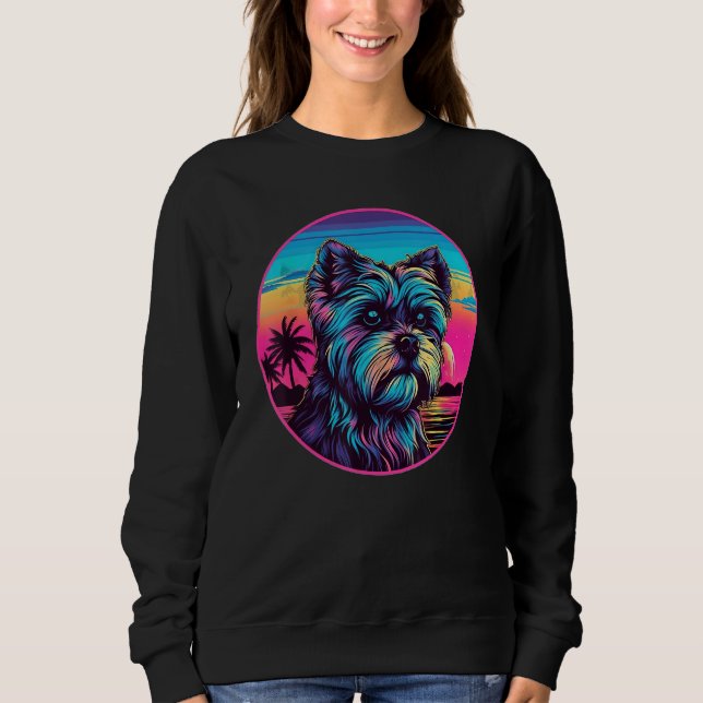 Retro Sunset Yorkie Dog T Shirt (Framsida)