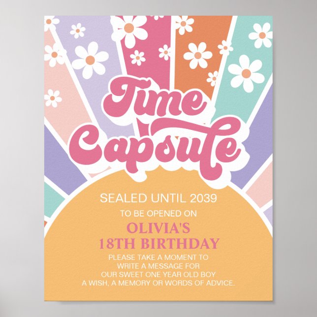 Retro Sunshine 1-års födelsedag Tidskapsel Poster (Framsidan)
