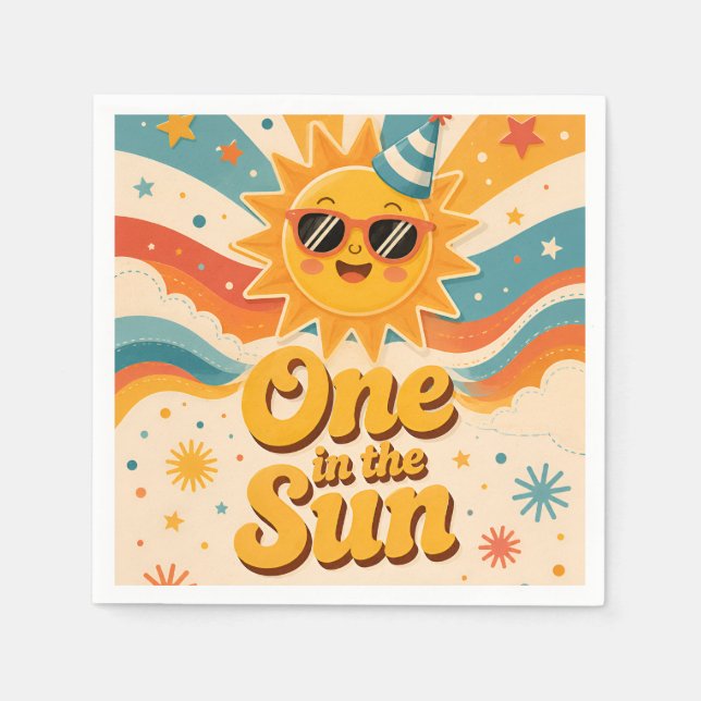 Retro Sunshine 1-årsfest servetter (Framsidan)