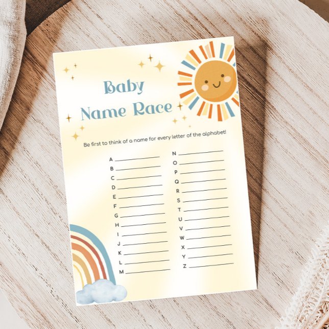 Retro Sunshine Baby Shower Baby Name Race Game (Retro Here Comes The Son Sunshine Baby Shower Game)
