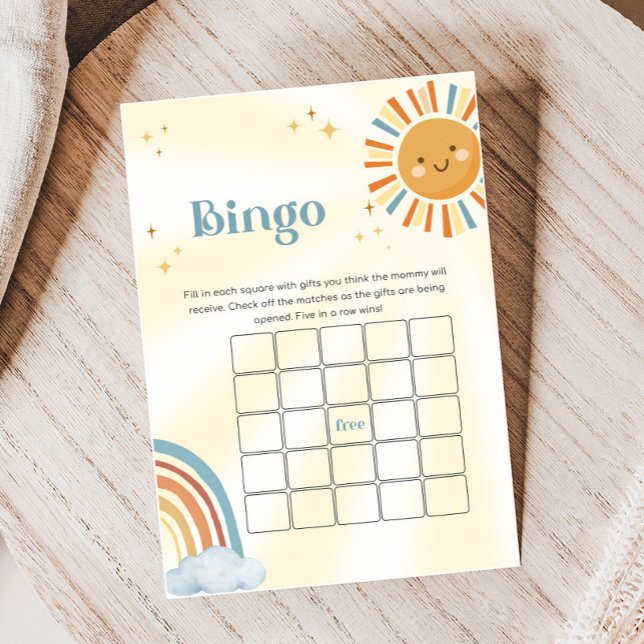 Retro Sunshine Baby Shower Bingo-spel (Retro Here Comes The Son Sunshine Baby Shower Game)