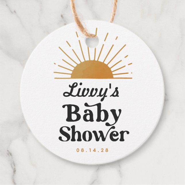 Retro Sunshine Baby Shower Gåvor Etiketter (Framsida)