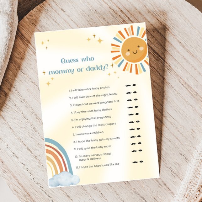 Retro Sunshine Baby Shower Gissa Vem-spel (Retro Here Comes The Son Sunshine Baby Shower Game)