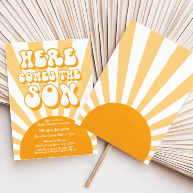 Retro Sunshine Baby Shower här kommer från sonen Inbjudningar (Skapare uppladdad)
