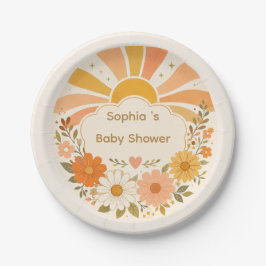 Retro Sunshine Baby Shower Tallrikar | Vintage Sol