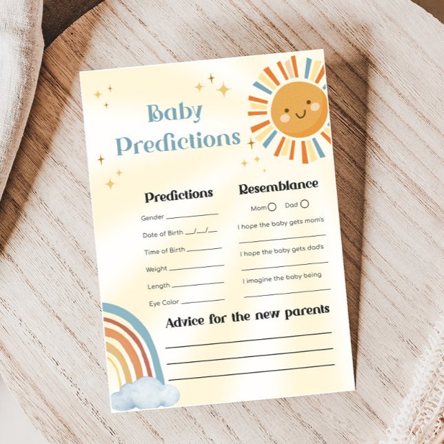 Retro Sunshine Bebis Shower Baby Förutsägelser Spe (Retro Here Comes The Son Sunshine Baby Shower Game)