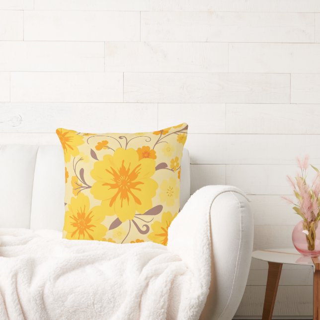 Retro Sunshine Blommigt-Gula blommor Kudde (Soffa)