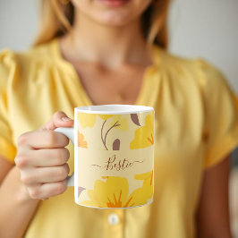 Retro Sunshine Blommönster-Gula blommor Kaffemugg