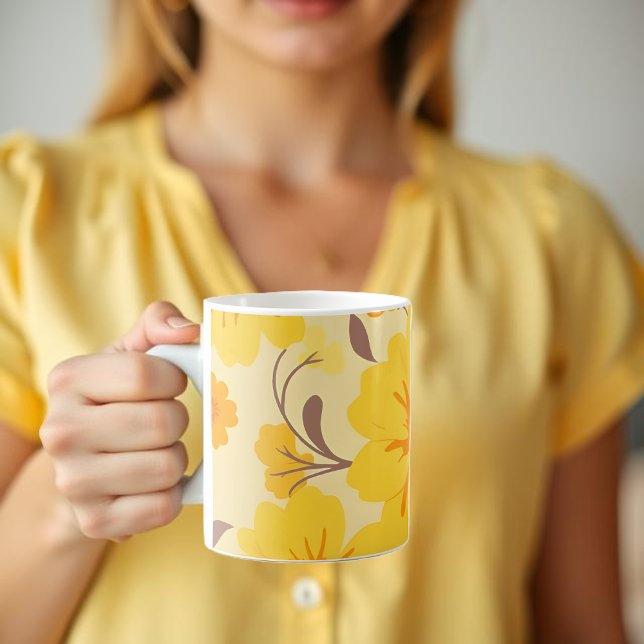 Retro Sunshine Blommönster-Gula blommor Kaffemugg (Retro Sunshine Floral Pattern-Yellow Flowers  Coffee Mug )