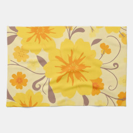 Retro Sunshine Blommönster-Gula blommor Kökshandduk