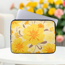 Retro Sunshine Blommönster-Gula blommor Laptop Fodral
