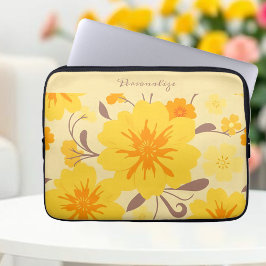 Retro Sunshine Blommönster-Gula blommor Laptop Fodral