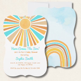 Retro Sunshine Boho Rainbow, här kommer sonen Inbjudningar