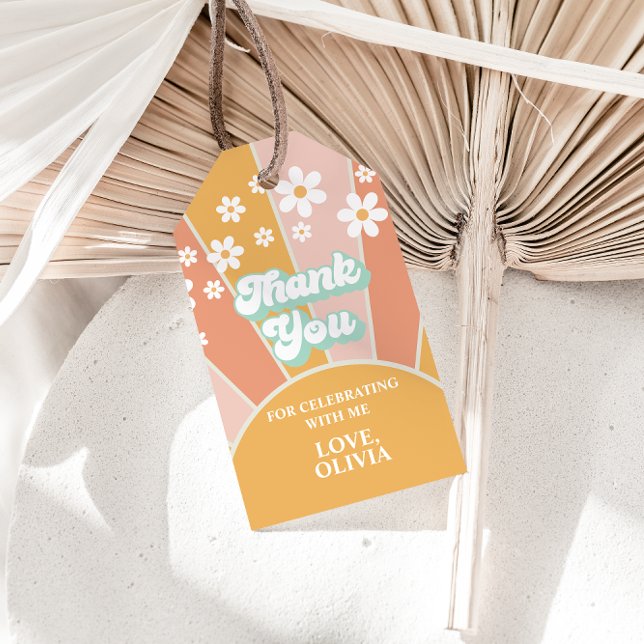 Retro Sunshine daisy 2 födelsedagskalender Presentetikett (Skapare uppladdad)