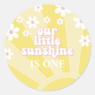 Retro Sunshine Daisy boho-födelsedag Runt Klistermärke