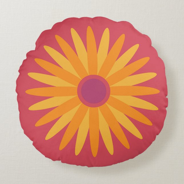 Retro Sunshine Flower Pillow Rund Kudde (Framsidan)