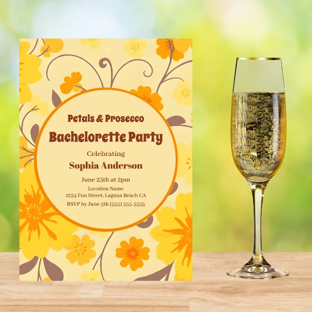 Retro Sunshine Gula blommor-Bachelorette Inbjudningar (Retro Sunshine Yellow Flowers-Bachelorette Invitation )