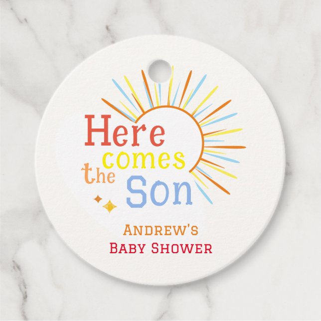 Retro Sunshine här kommer barnskåran Gåvor Etiketter (Framsida)