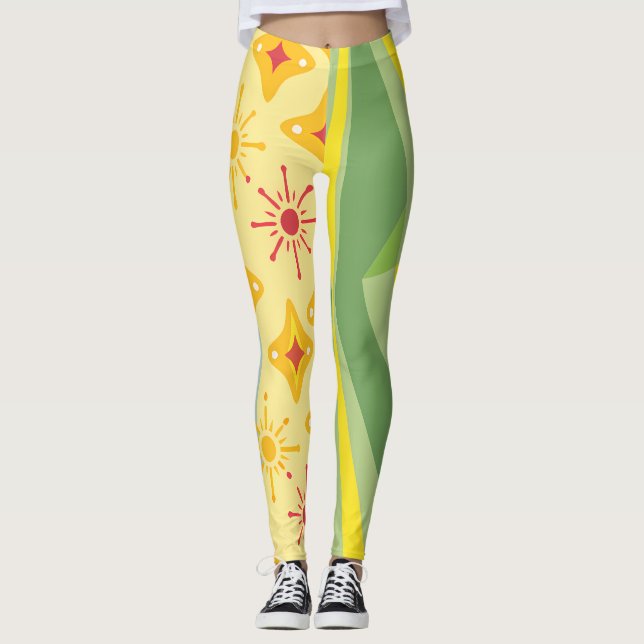 Retro Sunshine Patterns – Bold Colorful  Leggings (Framsida)