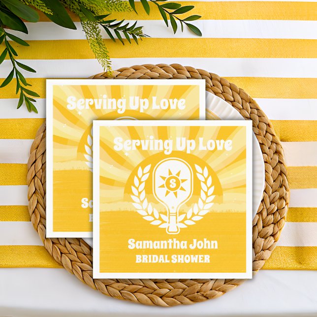 Retro Sunshine Pickleball Bröllopsdusch Pappersservett (Party Napkins)