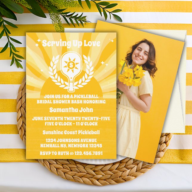 Retro Sunshine Pickleball Möhippa Photo Inbjudningar (Bridal Shower Invitation)