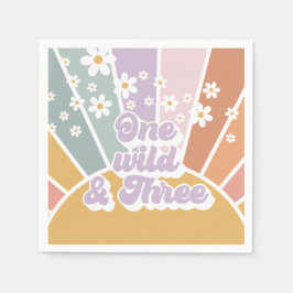 Retro Sunshine Rainbow Daisy One Wild Three Pappersservett