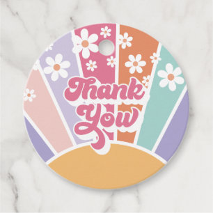 Retro Sunshine Rainbow Daisy Tack Gåvor Etiketter