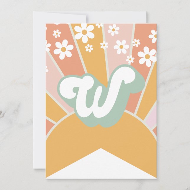 Retro Sunshine tusenskönor boho blommig banner W Inbjudningar (Framsida)