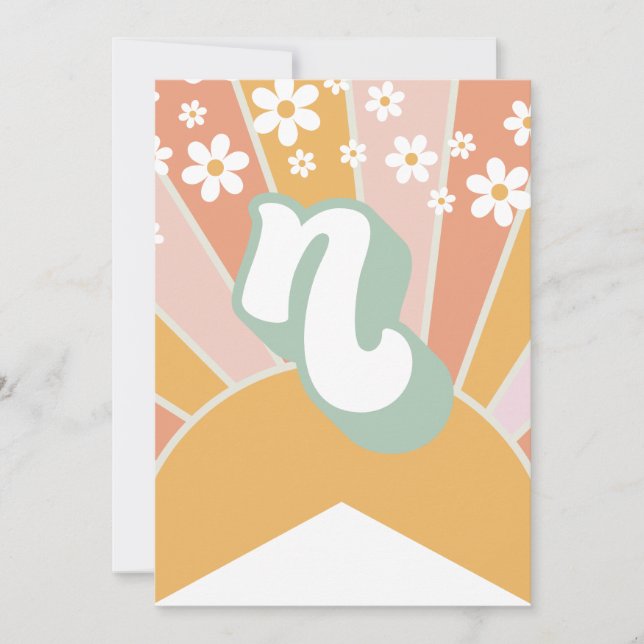 Retro Sunshine tusenskönor boho blomster Banner N Inbjudningar (Framsida)