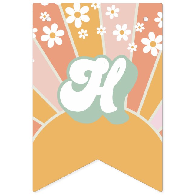 Retro Sunshine tusenskönor boho blomster födelseda Vimplar (Andra flaggan)
