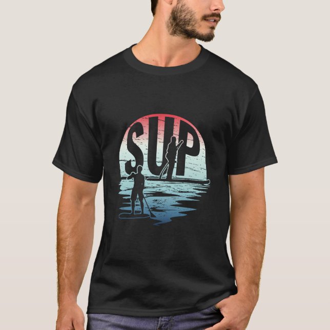 Retro Sup Sunset - Stå upp Paddling Watersport T Shirt (Framsida)