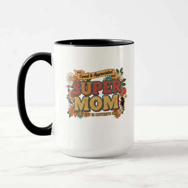 Retro Super Mamma Blommig estetik - Varje dag Mugg (Vänster)