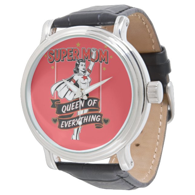 Retro Super Mom Queen of Everything Art Tee Armbandsur (Vinklad)