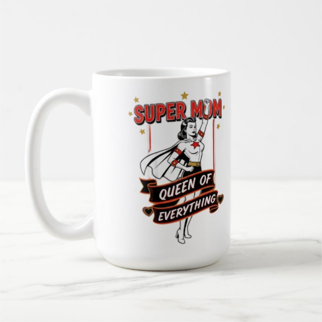 Retro Super Mom Queen of Everything Art Tee Kaffemugg (Vänster)