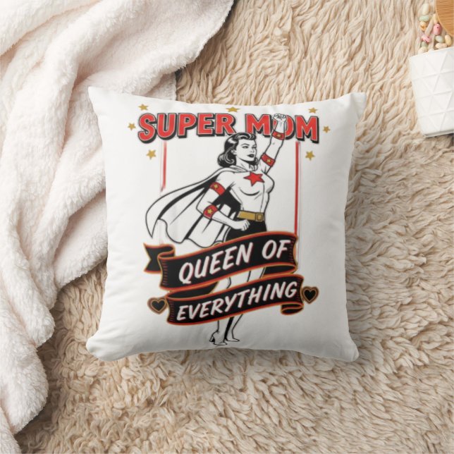 Retro Super Mom Queen of Everything Art Tee Kudde (Filt)