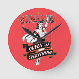 Retro Super Mom Queen of Everything Art Tee Rund Klocka