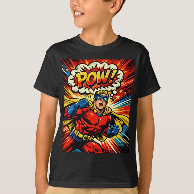 Retro Superhjälte POW! Serietidning Popkonst T Shirt (Framsida)