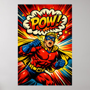 Retro Superhjälte POW! Serietidnings Pop Art Affis Poster