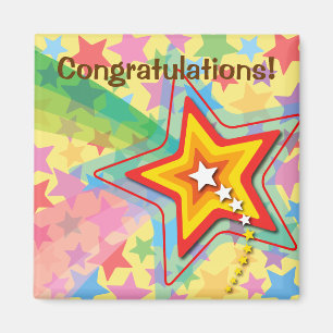 Retro Superstar Rainbow Colorful Roligt Magnet