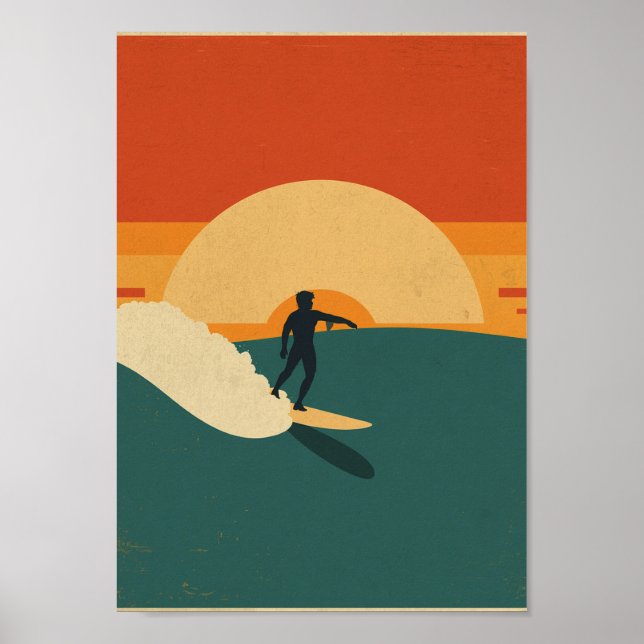 Retro Surf Coastal Solnedgång Väggkonst (Framsidan)