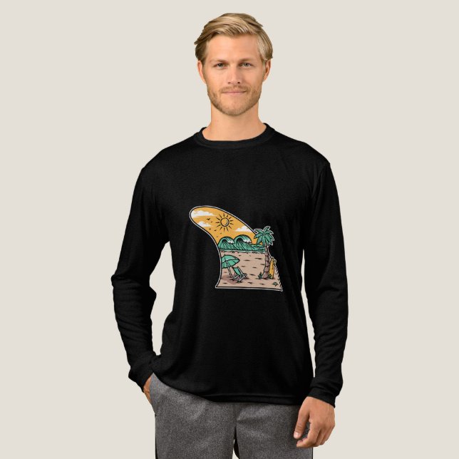 Retro Surf Fin Strandscen T-Shirt (Hel framsida)