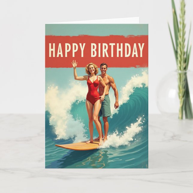 Retro Surf Födelsedagskort Kort (Framsida)