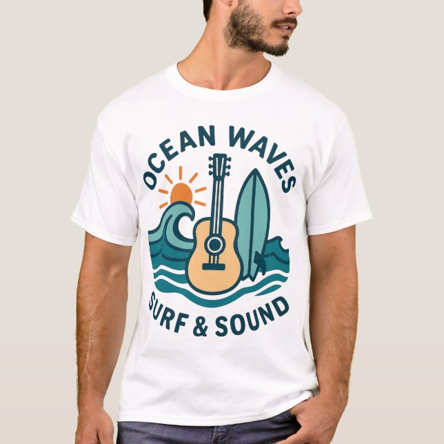 Retro Surf Guitar Illustration T Shirt (Framsida)