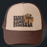 Retro Surf Sand Sunsets Palm Tree Beach Vibes Keps<br><div class="desc">Retro Surf Sand Sunsets Palm Tree Beach Vibes t-shirt is the perfect addition to your summer wardrobe. Whether you're hitting the waves or just lounging on the sand,  this tee has got you covered. Let’s Get ready for a summer filled with surf,  sand,  and unforgettable sunsets.</div>