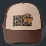 Retro Surf Sand Sunsets Palm Tree Beach Vibes Keps<br><div class="desc">Retro Surf Sand Sunsets Palm Tree Beach Vibes t-shirt is the perfect addition to your summer wardrobe. Whether you're hitting the waves or just lounging on the sand,  this tee has got you covered. Let’s Get ready for a summer filled with surf,  sand,  and unforgettable sunsets.</div>