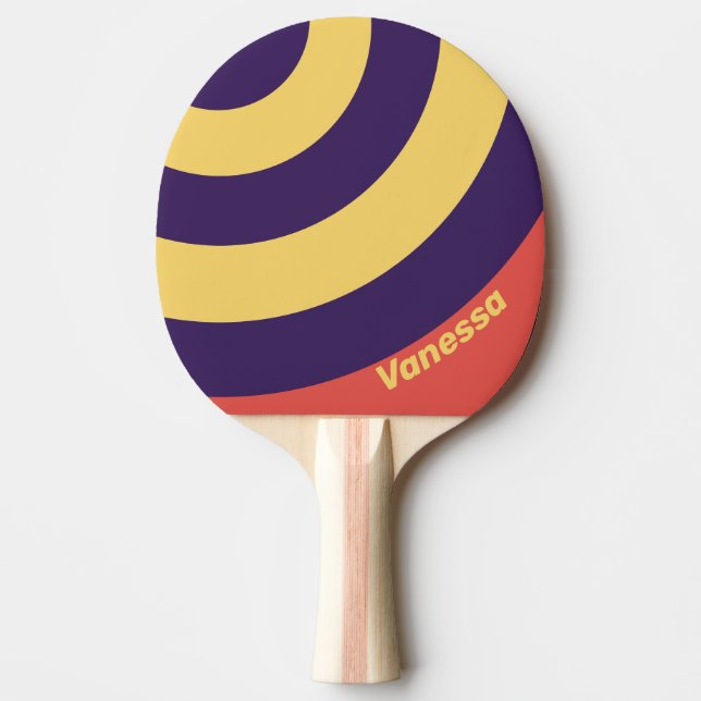 Retro Surf Solnedgång Cirkel Rand med Namn Pingisracket (Framsidan)