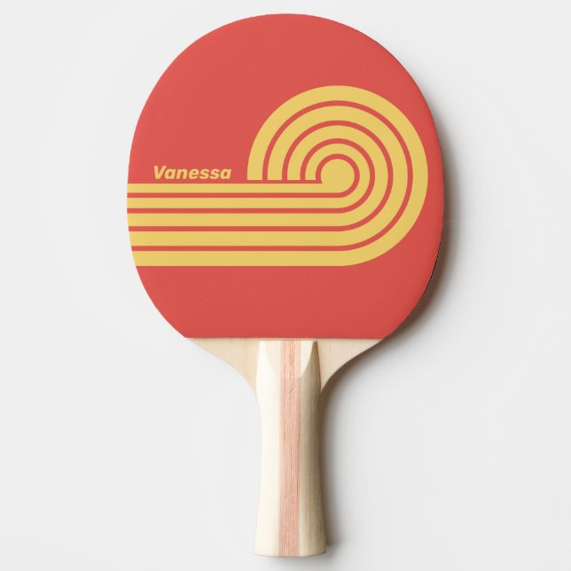 Retro Surf Solnedgång Dubbel Curl Ränder med Namn Pingisracket (Framsidan)