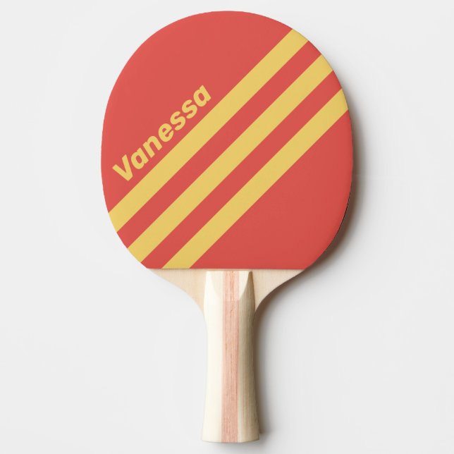 Retro Surf Solnedgång Trevinklad Randig med Namn Pingisracket (Framsidan)