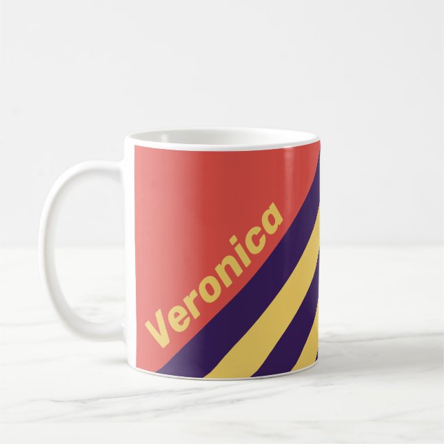 Retro Surf Solnedgångsrandiga med namn Kaffemugg (Vänster)