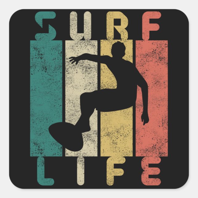 retro surf surfare present fyrkantigt klistermärke (Framsida)